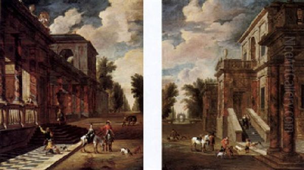 Capriccio View Of A Villa With Figures From A Hunting Party - view 1