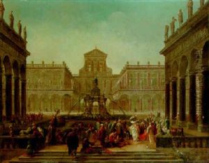 The Courtyard Of A Baroque Palace With An Oriental Queen And Other Figures by Jacob Ferdinand Saeys