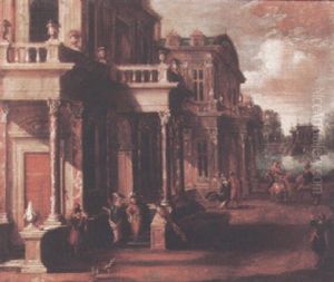 Grunds Of A Palace With Figures Promenading, An Ornamental Garden Beyond by Jacob Ferdinand Saeys