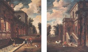 Capriccio View Of Villas With Figures From A Hunting Party