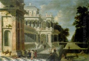A Classical Palace In A Park With Elegant Figures