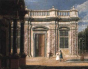 A Palace Courtyard With An Elegant Couple And A Page by Jacob Ferdinand Saeys