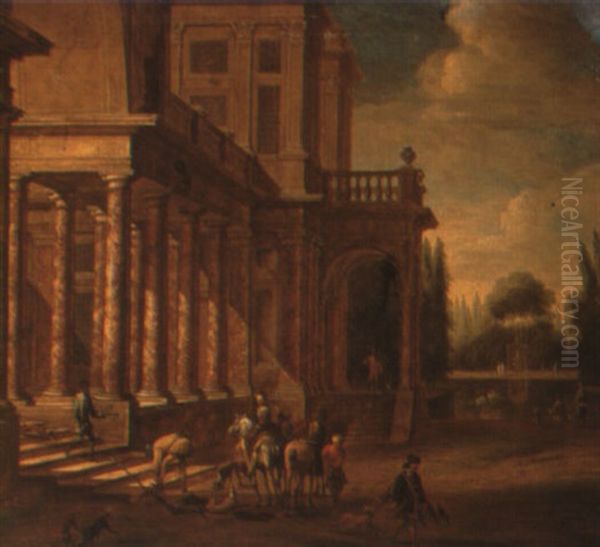 A Hawking Party In The Grounds Of A Villa - view 1
