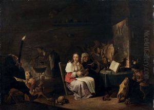 Scene De Sorcellerie Dans Un Interieur by Cornelis Saftleven