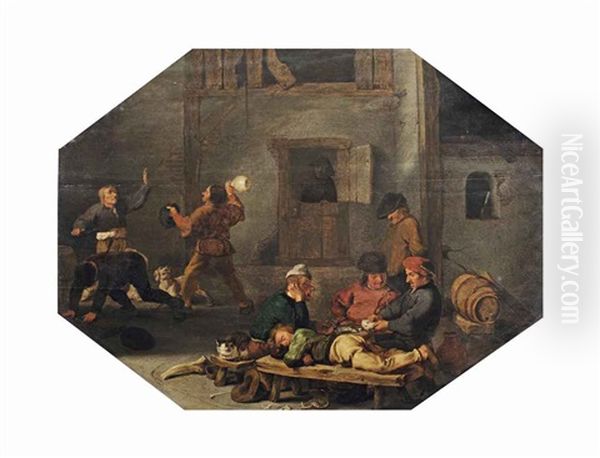 A Tavern Interior With A Game Of Cards And Brawlers - view 1