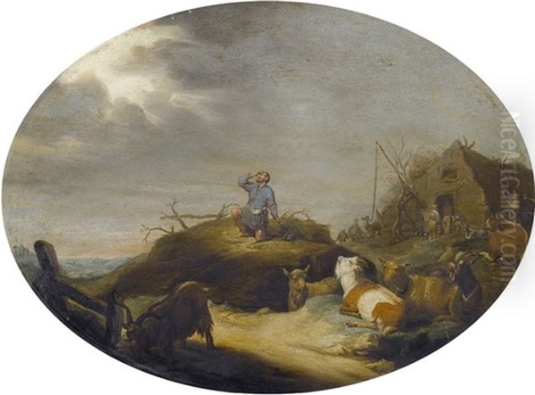 Biblische Landschaftsszene Mit Hirten Und Vieh - view 1