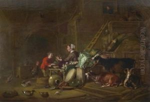 Groses Interieur Mit Magd, Knecht Und Vieh