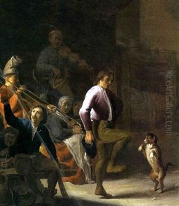 Musizierende Bauern Mit Einem Tanzer, Der Einen Hund Tanzen Lehrt by Cornelis Saftleven