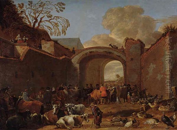 A Cattle Market Within The Walls Of A Town - view 1