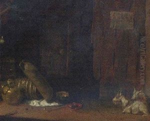 Goats In A Barn Interior