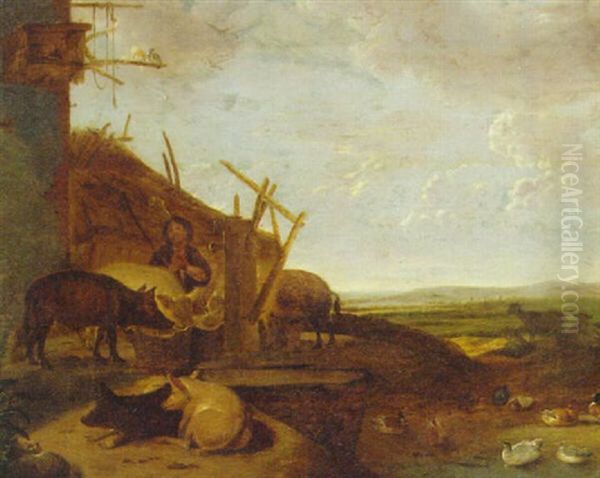 A Swineherd By A Barn - view 1