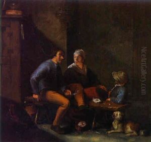 A Peasant Family In A Cottage Interior by Cornelis Saftleven