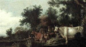 Wooded Landscape With Herders And Their Flocks by Cornelis Saftleven