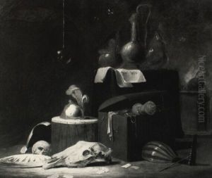 Vanitas Still Life With Skull Of A Horse, Playing Cards, Mandolin... by Cornelis Saftleven