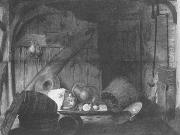 Corner Of A Kitchen Interior With Copper Pots And Wooden    Barrels - view 1