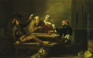Cardplayers In A Tavern Interior by Cornelis Saftleven