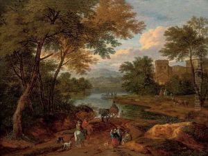 A Wooded River Landscape With Travellers On A Track, A House Beyond by Adriaen Frans Boudewijns
