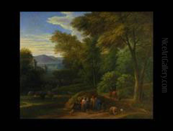 Waldlandschaft Mit Gewasser Und Figurenstaffage - view 1