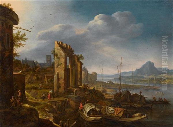 Weite Berglandschaft Mit Einem Fluss Und Figuren - view 1