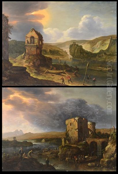 Vue Du Rhin, Paysage Avec Ruines (pair) - view 1