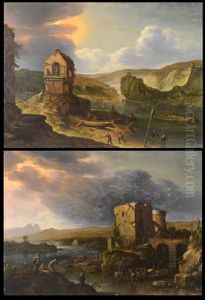 Vue Du Rhin, Paysage Avec Ruines (pair)