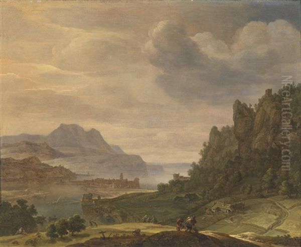 Rheinlandschaft Mit Einer Stadt Und Reisenden - view 1