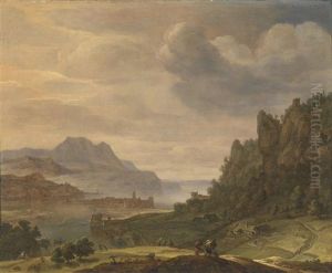 Rheinlandschaft Mit Einer Stadt Und Reisenden by Herman Saftleven