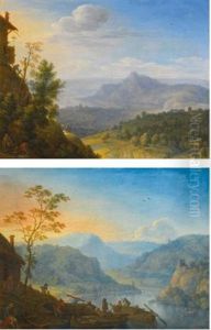 An Extensive Rhenish River Landscape In The Morning; An Extensive Rhenish River Landscape In The Evening (pair) by Herman Saftleven