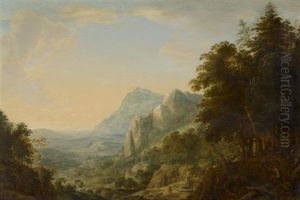 Weite Berglandschaft Mit Holzfaller Und Reisenden by Herman Saftleven