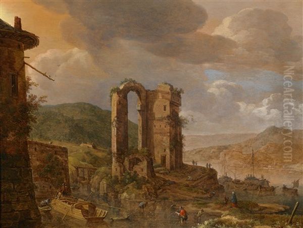 Flusslandschaft Mit Romischer Ruine - view 1