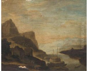 A Rhenish Landscape With Figures By A Village by Herman Saftleven