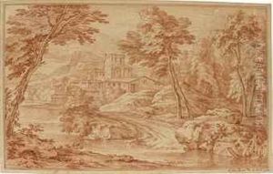 Wooded Italian Landscapes With Monasteries by Adriaen Frans Boudewijns