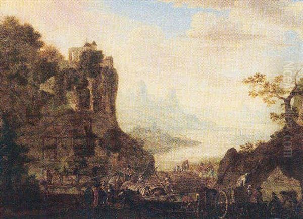 A Rhenish Landscape With Figures Loading Barges - view 1