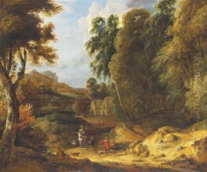 A Hunting Party In A Wooded Landscape by Adriaen Frans Boudewijns