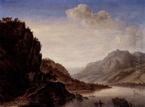 An Extensive Rhenish River Landscape With Fishermen - view 1