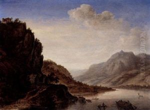 An Extensive Rhenish River Landscape With Fishermen