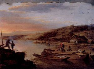 A Rhenish Landscape With A Shipyard