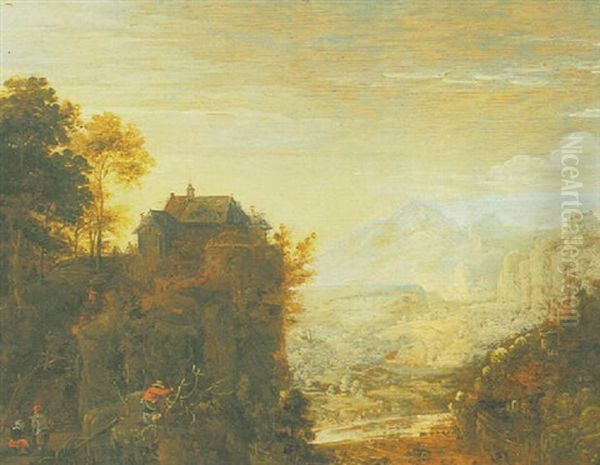 A Mountainous River Landscape With Woodcutters - view 1