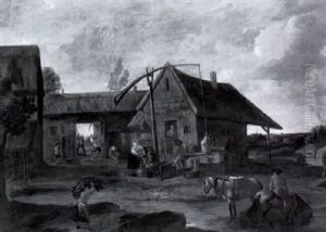 Paysans Pres Du Puits Dans La Cour D'une Ferme by Herman Saftleven
