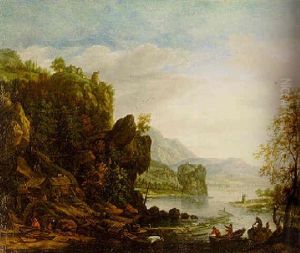 A Rhenish Landscape With Loggers On A Riverbank by Herman Saftleven