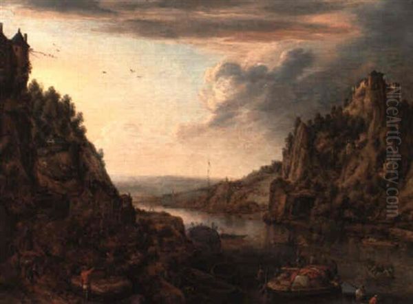 A Rhenish Capriccio With Small Vessels Near The Bank Of A River - view 1