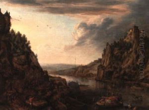 A Rhenish Capriccio With Small Vessels Near The Bank Of A River