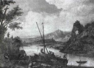 River Landscape With Merchants Unloading Their Wares