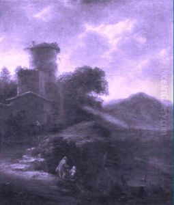 River Landscape With A Fortified Farm And Peasants by Herman Saftleven