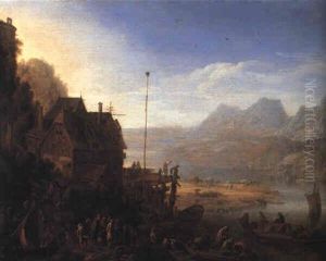 Rhenish Landscape With Fisherfolk And A Ferry Near A House