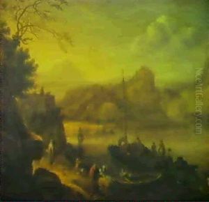 Paysage Anime Sur Les Bords Du Rhin, Des Embarcations A     Voile