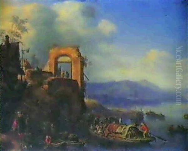 Paysage De La Vallee Du Rhin Avec Le Depart D'un Bac - view 1