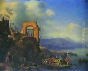 Paysage De La Vallee Du Rhin Avec Le Depart D'un Bac