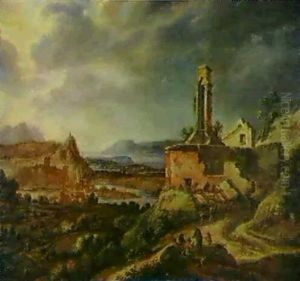 Weite Flusslandschaft Mit Ruine Und Figurenstaffage by Herman Saftleven