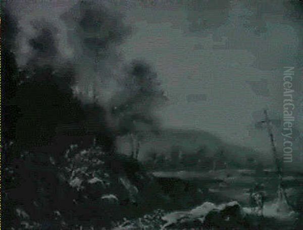 A Mountainous Wooded Landscape With A Horseman On A Track - view 1